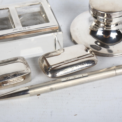 1516 - Various silver, including glass double stamp holder, Birmingham 1926, ink well, Birmingham 1909, pro... 