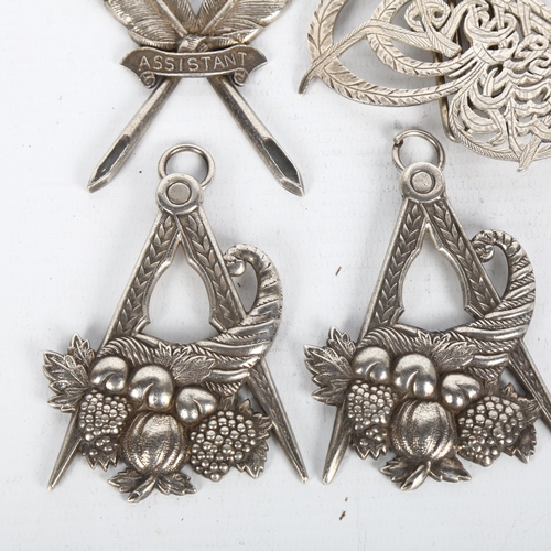 1518 - 3 heavy silver Masonic jewels, and a Middle Eastern white metal buckle, length 9cm (4)