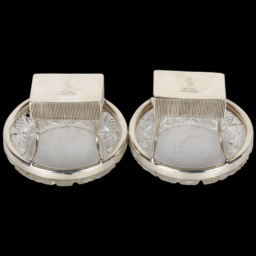 1519 - A pair of late Victorian silver-mounted glass combination Vesta case/ashtrays, Saunders & Shepherd, ... 