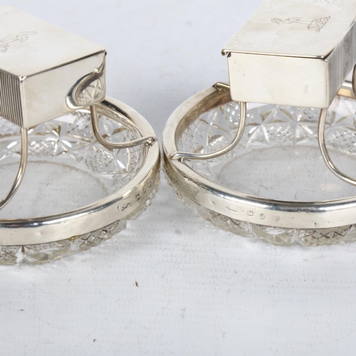 1519 - A pair of late Victorian silver-mounted glass combination Vesta case/ashtrays, Saunders & Shepherd, ... 