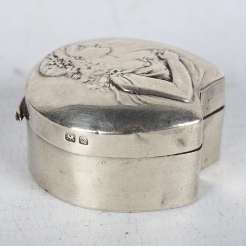 1524 - An Art Nouveau Edwardian novelty silver tooth box, James Deakin & Sons, Chester 1902, relief embosse... 