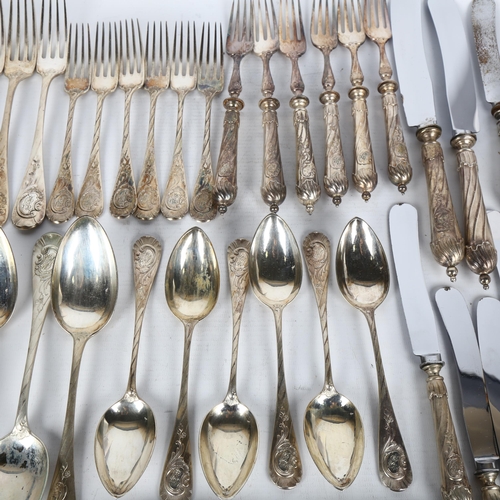 1545 - A set of 19th century German 800 silver flatware for 6 people, by Carl Heisler, including fish knive... 