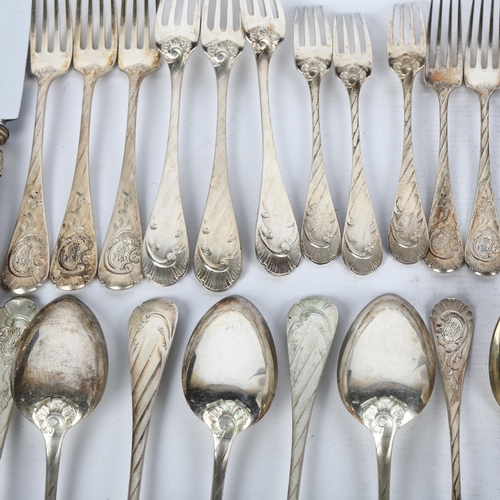 1545 - A set of 19th century German 800 silver flatware for 6 people, by Carl Heisler, including fish knive... 