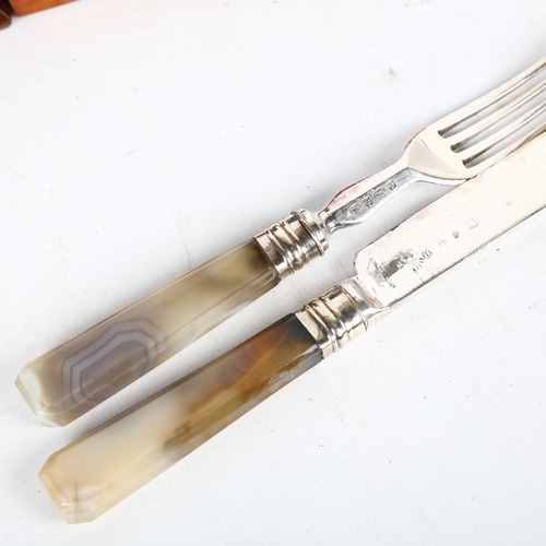 1546 - A cased set of 19th century lace agate handled silver plated dessert cutlery, Thomas Harwood & Co, c... 