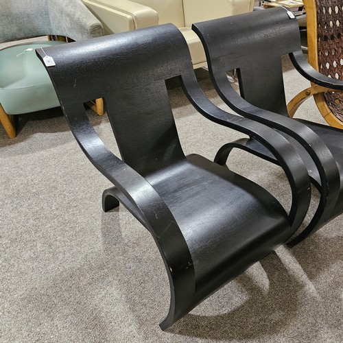 26 - A single sheet bent plywood chair, in the manner of Gerald Summers, black painted, applied label und... 