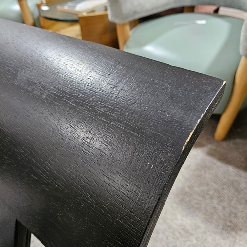 26 - A single sheet bent plywood chair, in the manner of Gerald Summers, black painted, applied label und... 