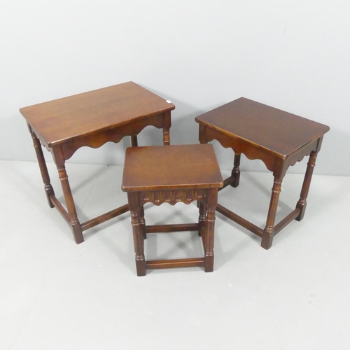 2125 - An nest of three oak rectangular occasional tables. Largest 51x48x35cm.