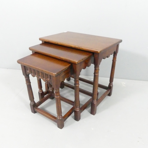 2125 - An nest of three oak rectangular occasional tables. Largest 51x48x35cm.