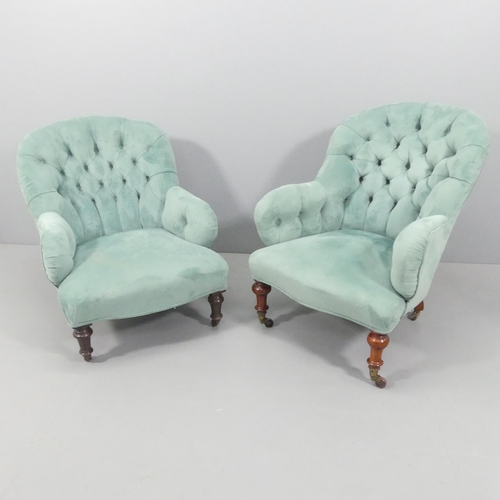 2128 - Two similar Victorian mahogany and button-back upholstered armchairs.