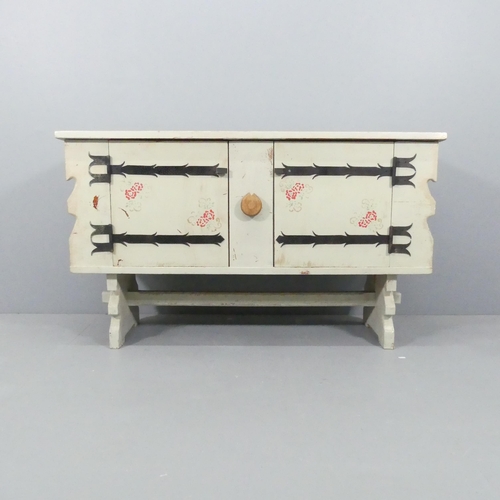 2131 - A mid-century alpine Tyrolean design painted pine sideboard cabinet. 136x81x44cm.