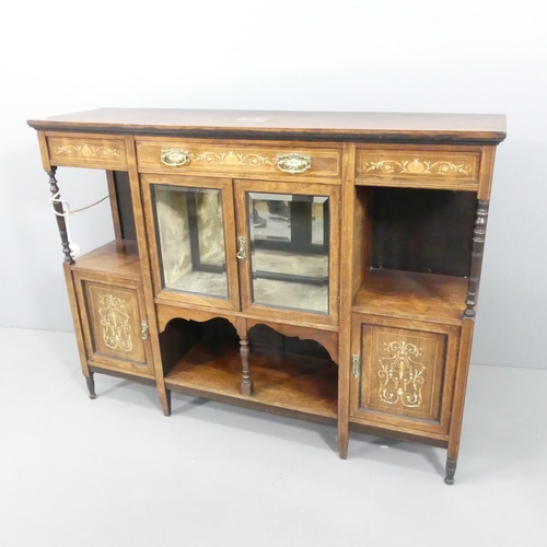 2134 - A Victorian rosewood and satinwood strung sideboard in the manner of Maple & Co., with inlaid ivory ... 