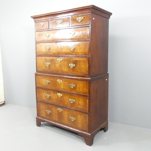 2135 - A George III crossbanded Walnut two-section chest-on-chest of three short and six long drawers. 108x... 