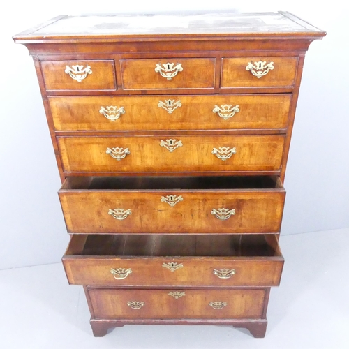 2135 - A George III crossbanded Walnut two-section chest-on-chest of three short and six long drawers. 108x... 