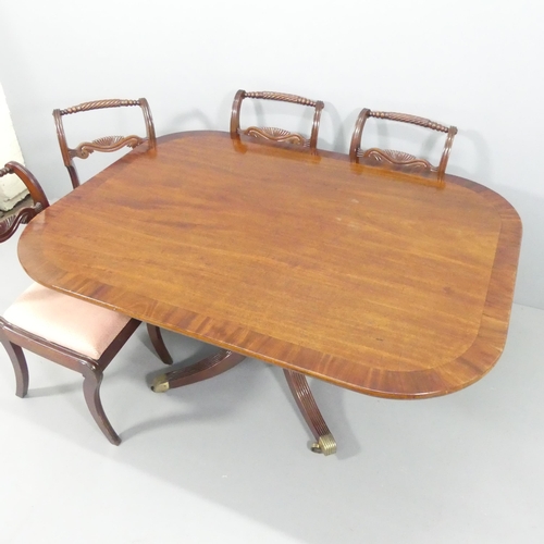 2139 - A Regency crossbanded mahogany tilt-top rectangular breakfast table, 152x69x113cm, and a set of eigh... 