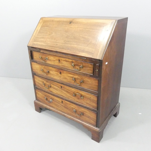 2144 - A Georgian mahogany bureau, the fall front revealing a fitted interior with four long drawers below ... 