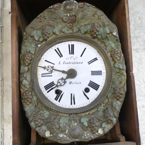 2150 - L VENTRILLARD a MORTAIN - A 19th century pine cased Comptoise clock, with enamelled dial and all ove... 