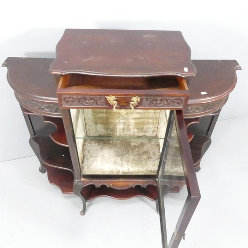 2154 - An early 20th century mahogany bow-front display cabinet, with single frieze drawer above glazed doo... 