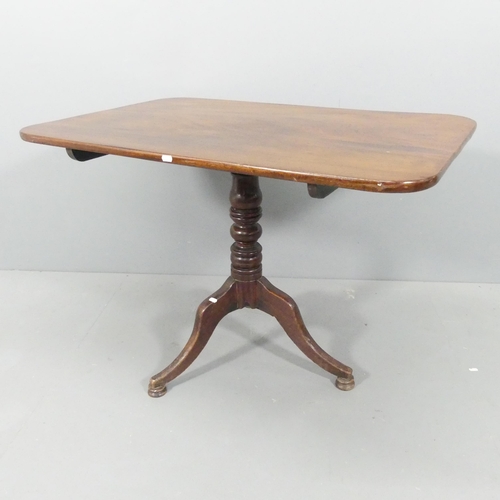 2158 - A 19th century mahogany rectangular tilt-top breakfast table, raised on turned central column with t... 