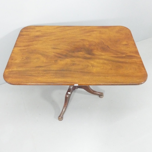 2158 - A 19th century mahogany rectangular tilt-top breakfast table, raised on turned central column with t... 