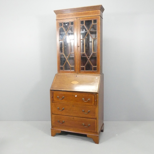 2165 - An Edwardian mahogany two-section bureau bookcase. 77x200x46cm.