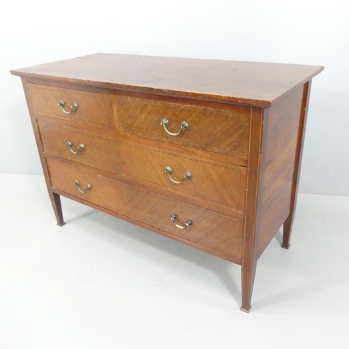 2170 - An Edwardian mahogany and satinwood strung washstand, with two short and two long drawers and raised... 