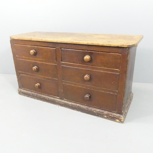 2183 - An antique painted pine side-by-side chest of six drawers. 141x74x51cm.