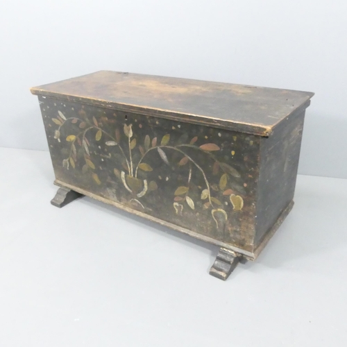 2200 - An antique eastern European oak coffer with folk-art painted decoration. 124x61x60cm.