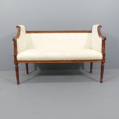 2202 - A French oak and upholstered window seat. Overall 120x80x47cm, seat 105x43x40cm.