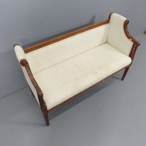 2202 - A French oak and upholstered window seat. Overall 120x80x47cm, seat 105x43x40cm.