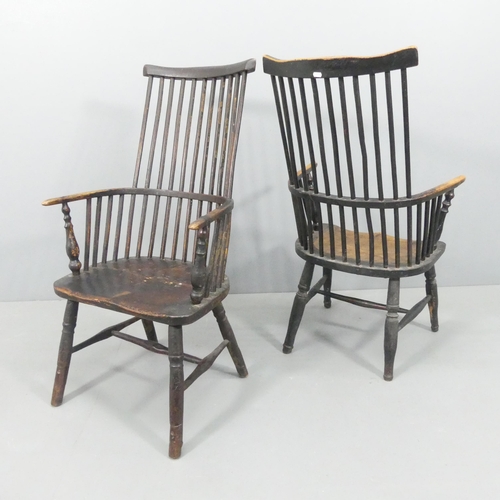 2204 - Two similar ash and elm-seated Welsh comb-back arm chairs.