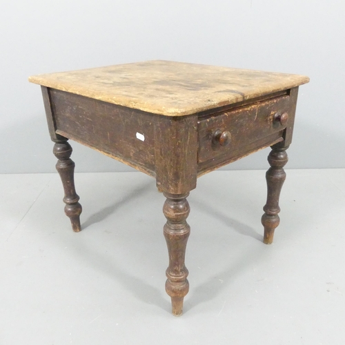 2206 - An antique pine rectangular low side table with end frieze drawer. 61x51x49cm.