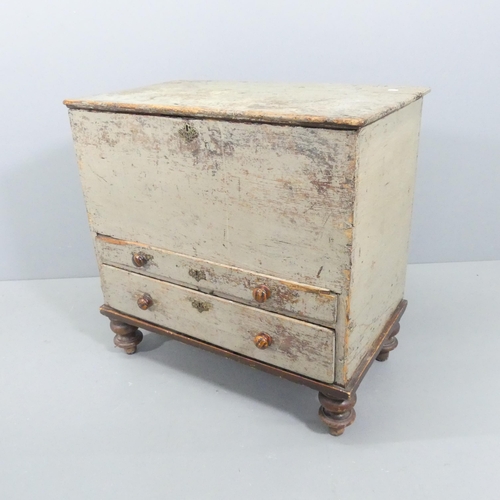 2207 - An antique painted pine blanket chest, with lifting lid and two drawers under. 85x83x50cm.