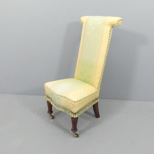 2208 - A French mahogany and upholstered prayer chair.