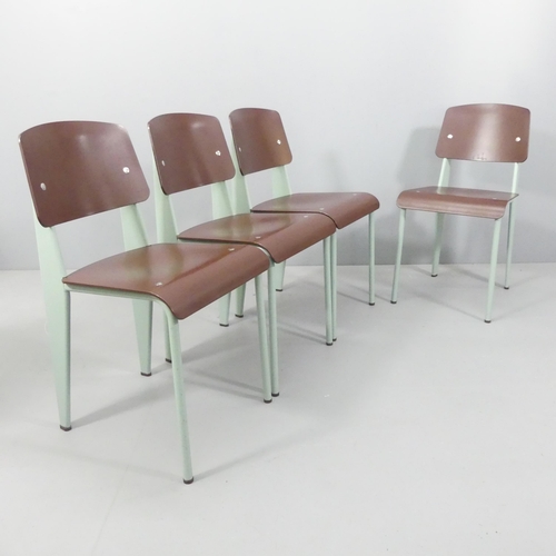 2049 - JEAN PROUVE -  A set of four Vitra Standard SP chairs, marron seat on mint base, with maker's labels... 