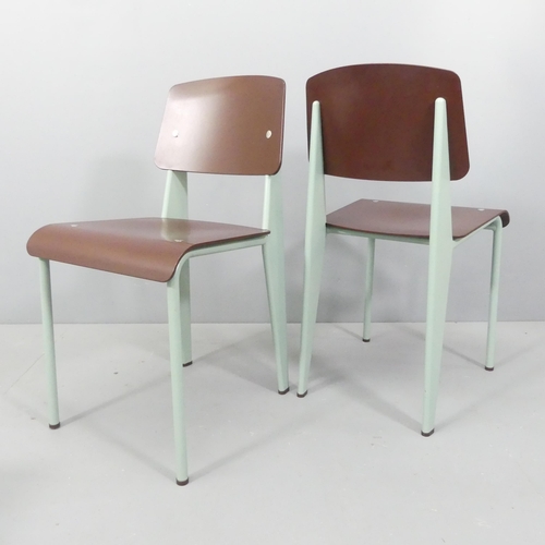 2049 - JEAN PROUVE -  A set of four Vitra Standard SP chairs, marron seat on mint base, with maker's labels... 