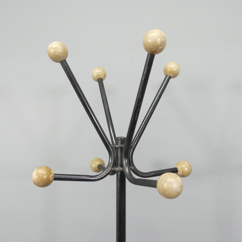 2058 - A mid-century atomic hat and coat stand in the manner of Roger Feraud, with wooden ball ends on tubu... 