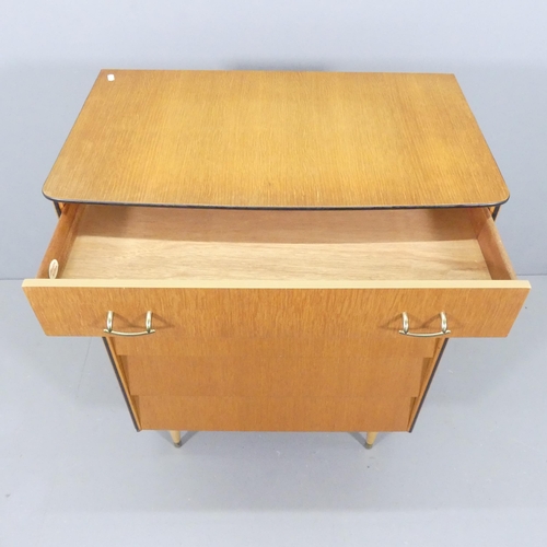 2061 - A mid-century teak chest of five long drawers, with label for Avalon Yatton. 78x104x46cm.