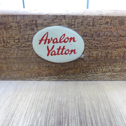 2061 - A mid-century teak chest of five long drawers, with label for Avalon Yatton. 78x104x46cm.