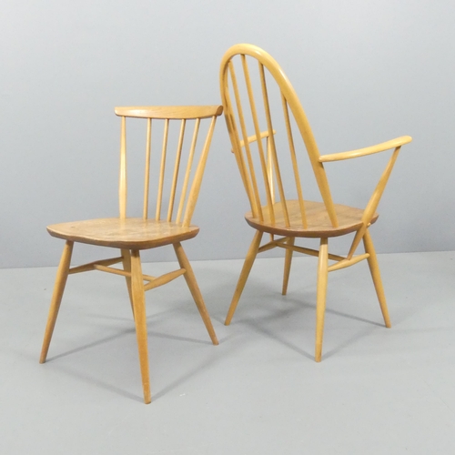 2064 - A pair of Ercol Quaker carver chairs, and a stickback dining chair. (3).