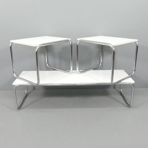 2065 - A set of three tubular steel modernist Laccio style coffee tables in the manner of Marcel Breuer.