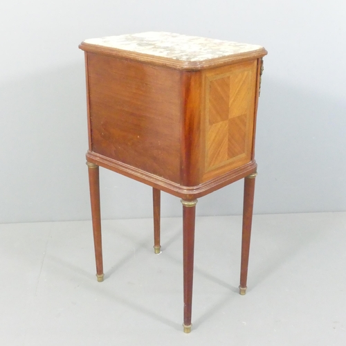 2090 - A French 19th century style kingwood mahogany marble-topped and lined pot-cupboard with inlaid decor... 