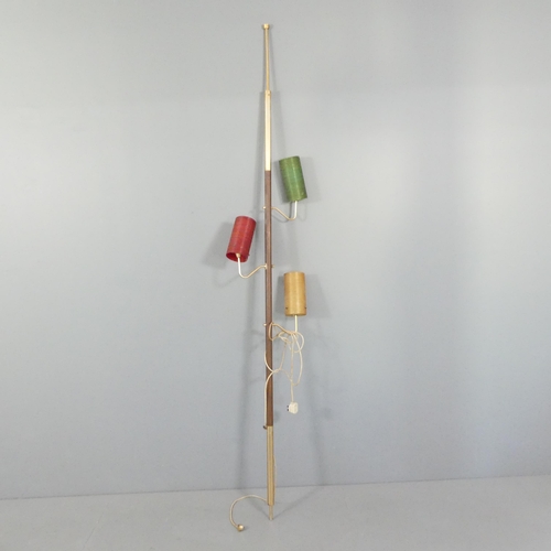 2093 - A mid-century design tension pole floor lamp, with three shades. Requires re-wiring. Overall length ... 