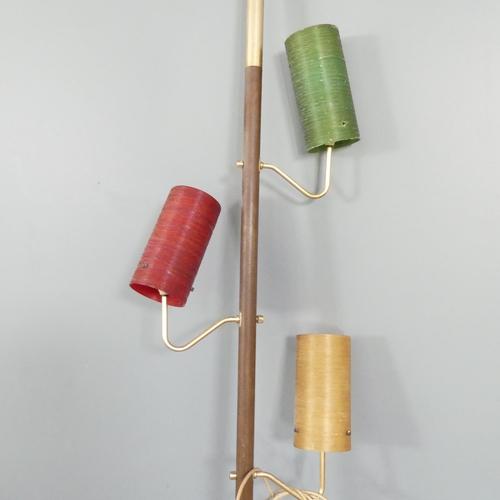 2093 - A mid-century design tension pole floor lamp, with three shades. Requires re-wiring. Overall length ... 