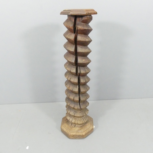 2224 - A French elm spiral turned column. 31x104cm