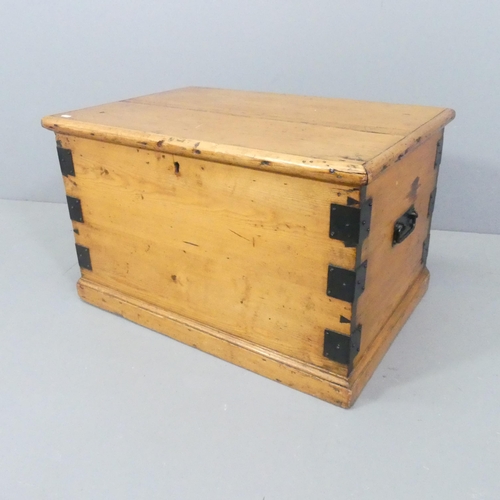 2229 - An antique metal bound pine trunk. 79x48x54cm.