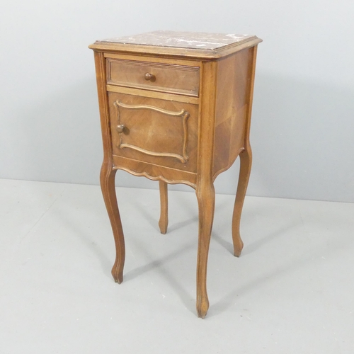 2246 - A French walnut marble topped pot cupboard. 38x84x38cm