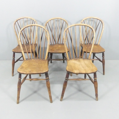 2248 - A matched set of five antique hoop-back and elm seated kitchen chairs.