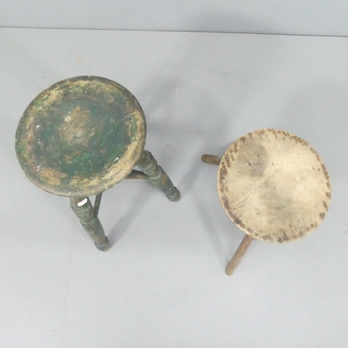 2249 - A painted elm-seated kitchen stool, height 51cm, and a milking stool. (2)