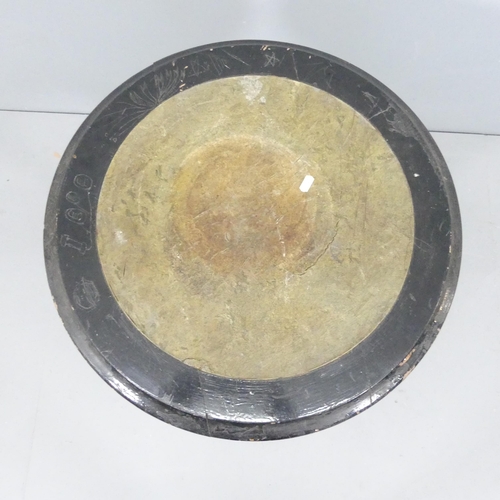 2250 - A painted circular topped garden table on cast iron base. 59x71cm