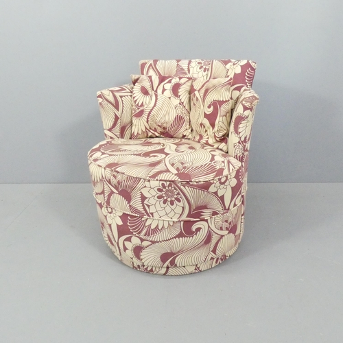 2254 - An Art Deco shell back tub chair, upholstered in Florence Broadhurst fabric, with 2 cushions